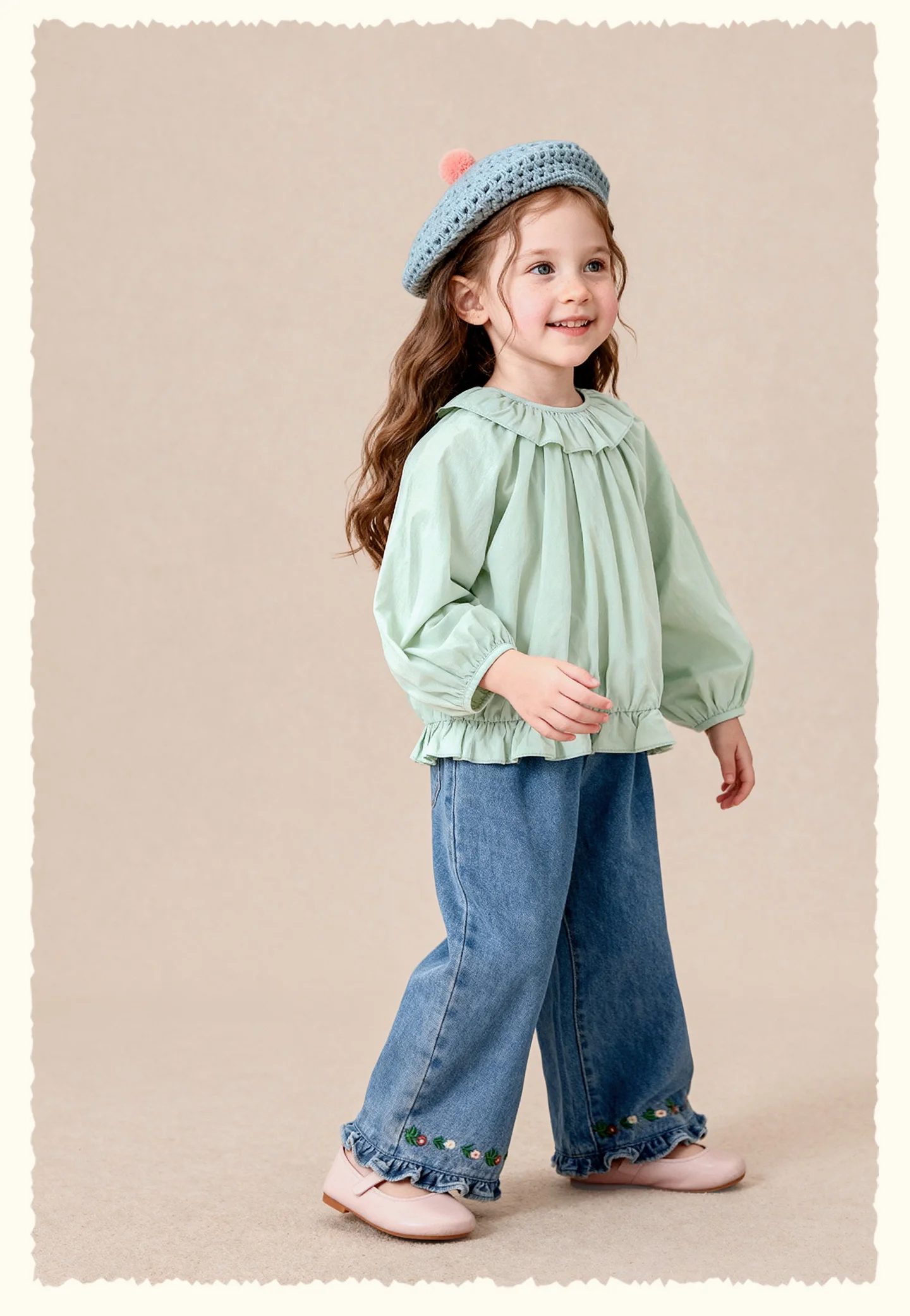 Amila 2026 Herbst Neue Kinderjeans aus reiner Baumwolle, gewaschen, Vintage, weites Bein, modisch, lässig, bequem, weiche lange Hose für den täglichen Gebrauch. – Detail 13