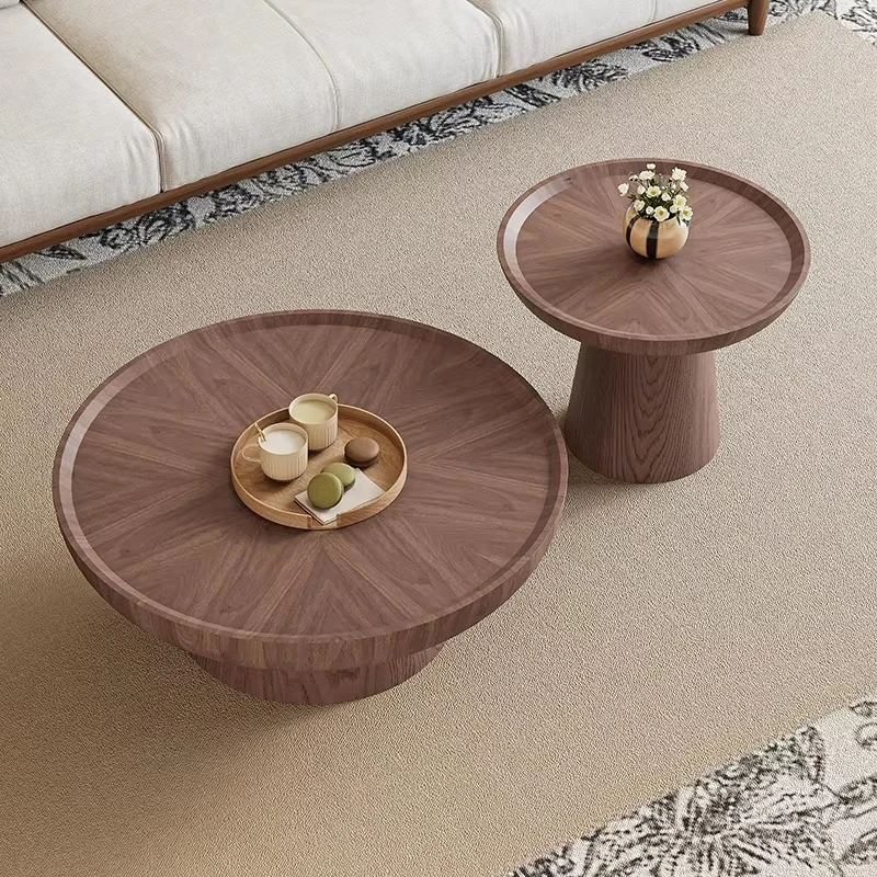 Round wooden coffee table Classic dark brown Multifunctional modern living room coffee table