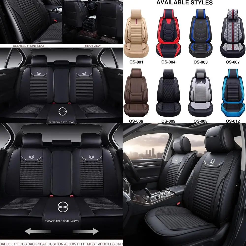 

Waterproof Faux Leather Car Seat Covers Universal Fit for SUV, Truck, Sedan - Full Set Protector with Cushion (Black)