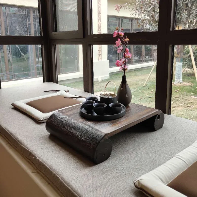 Japanese Style Low Coffee Table for Balcony Solid Wood Decorative Tray Small Side Table for Indoor
