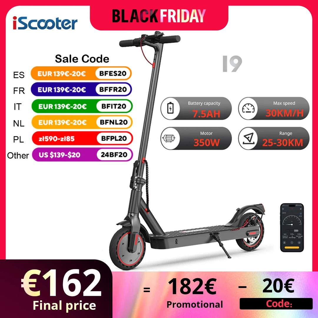 iScooter i9 Elektroroller App-Steuerung Faltbarer E-Scooter Erwachsener Elektro-Tretroller 7,5 Ah Batterie 30 km/h 350 W