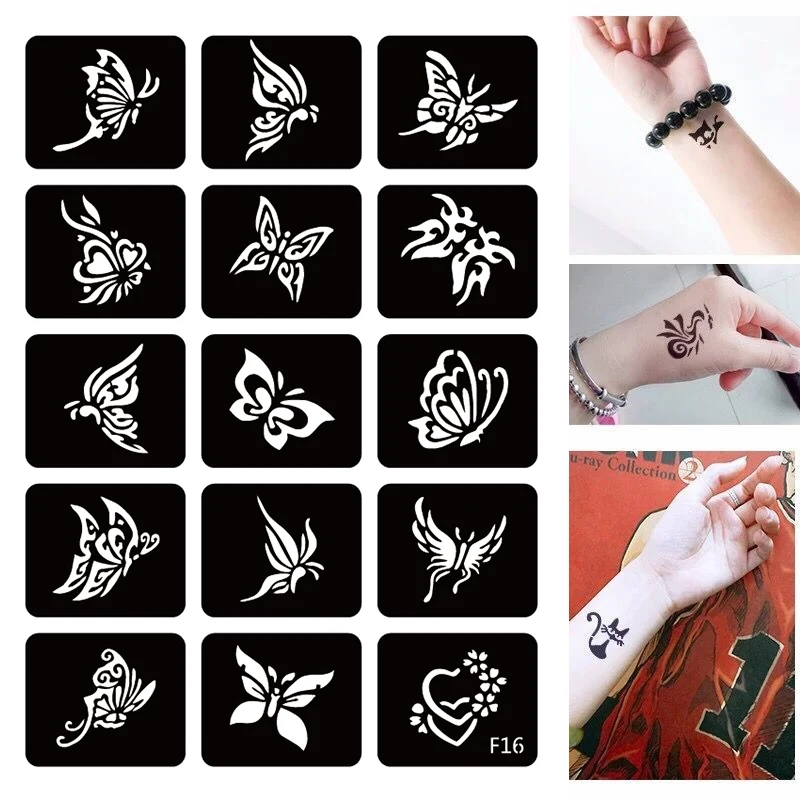 

4 Sheets Small Airbrush Tattoo Stencils For Women Kids Drawing Template Henna Tattoo Stencil For Paiting Glitter Tattoos