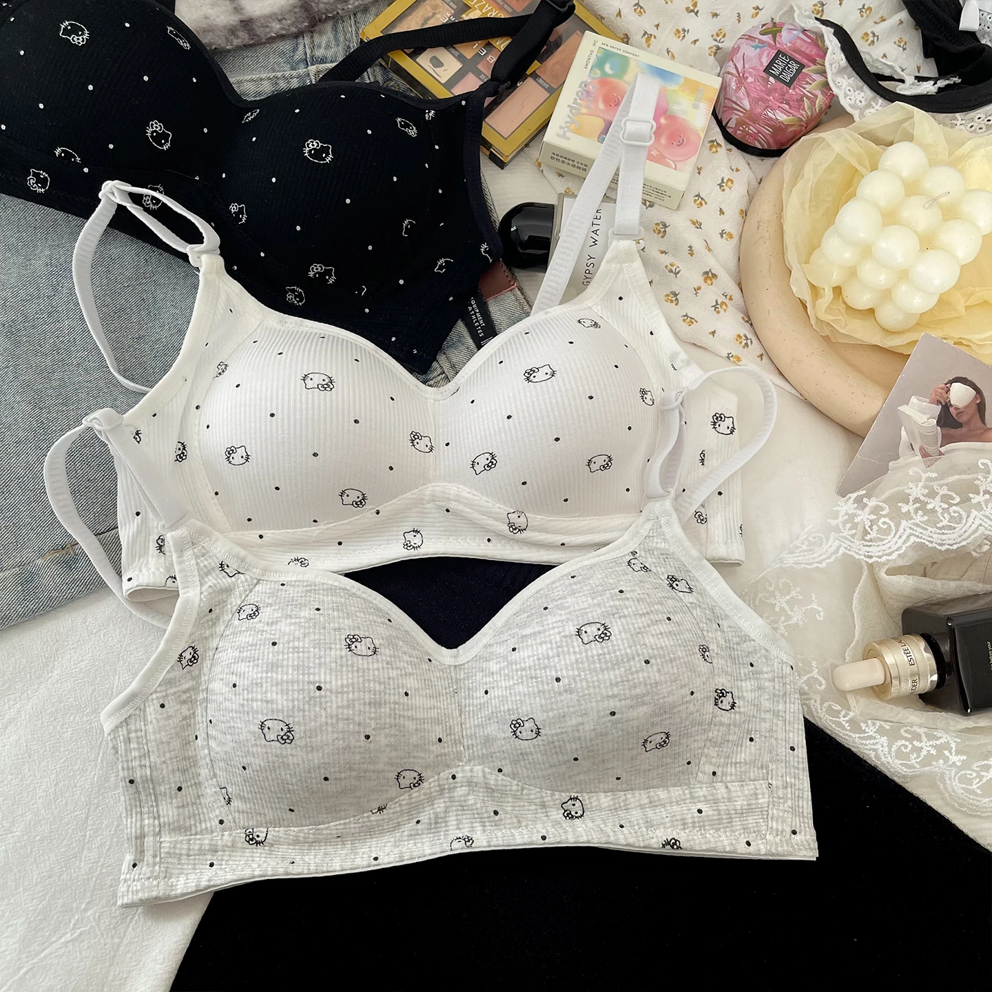 

Милое и милое нижнее белье с изображением кота, удобный бюстгальтер в стиле Лолиты для девочек без стального обруча, тонкий дышащий студенческий школьный бюстгальтер-булочка