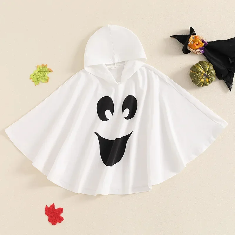 Halloween Kid Unisex Costume Ghost Print Hood Cape Cosplay Cloak for Baby Fancy Dress Performance Halloween Outfit