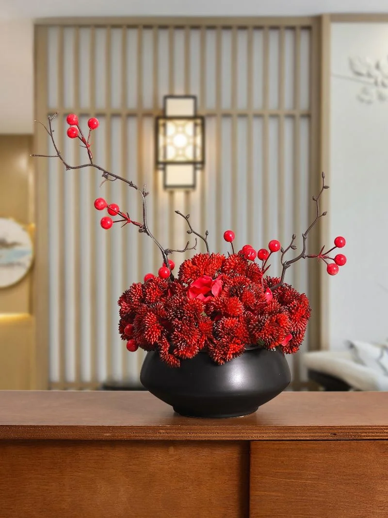 

Новые искусственные цветы в китайском стиле в горшках для гостиной и столовой, декоративные элементы, элитные цветы для круглого стола