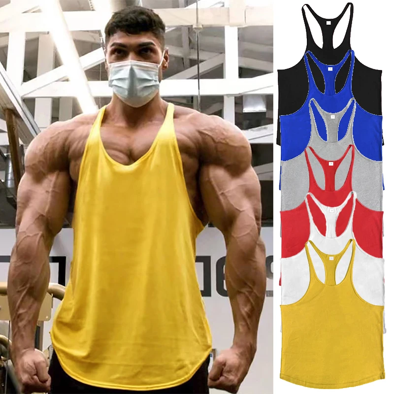 

Men's Plain Cotton Gym Tank Tops Running Sleeveless Shirt Y-Back Bodybuilding Vests Muscle Workout Athletic Fitness Singlets
