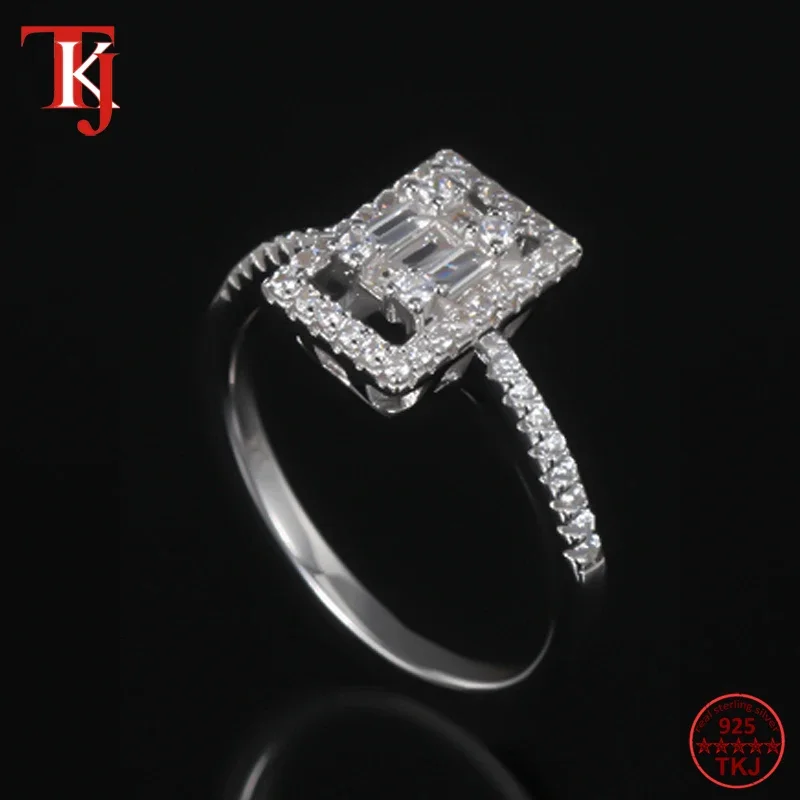 

TKJ Emerald Cut Rectangular Cubic Zirconia 925 Sterling Silver Wedding Ring Engagement Ring for Women Luxury Jewelry Gift