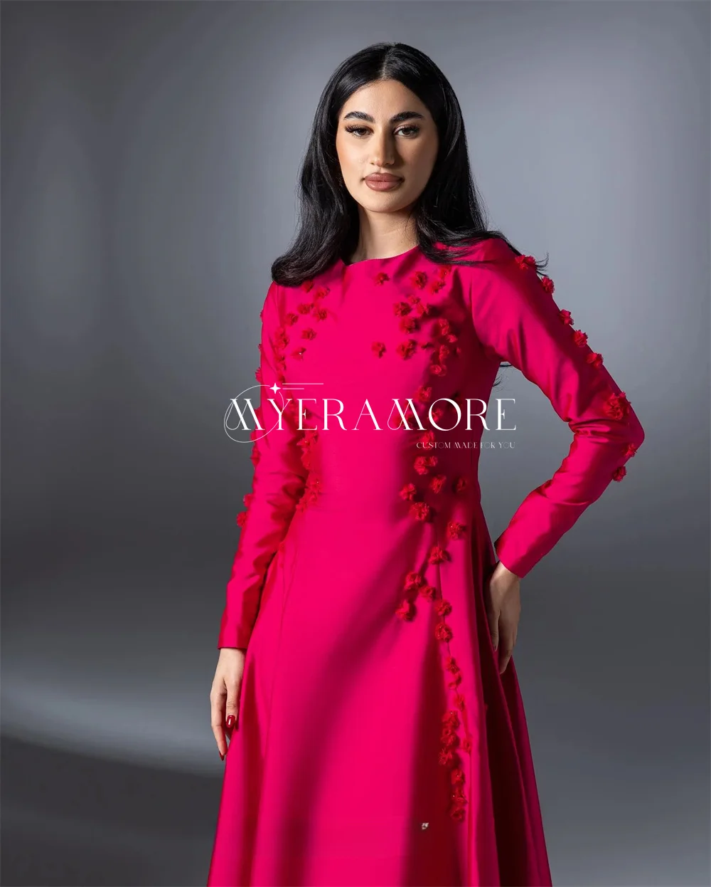 

Elegant Evening Dresses For O Neck Long Sleeve Applique A Line Prom Dresses Formal Cocktail Party Dresses Customized