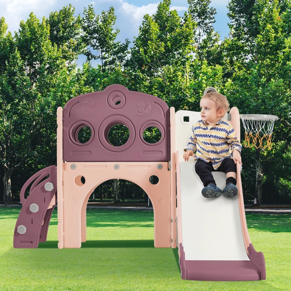 Merax 7-in-1 Toddler Slide, Playset with Basketball Hoop and Telescope, Indoor Outdoor for Backyard Playground for Toddlers 1-3