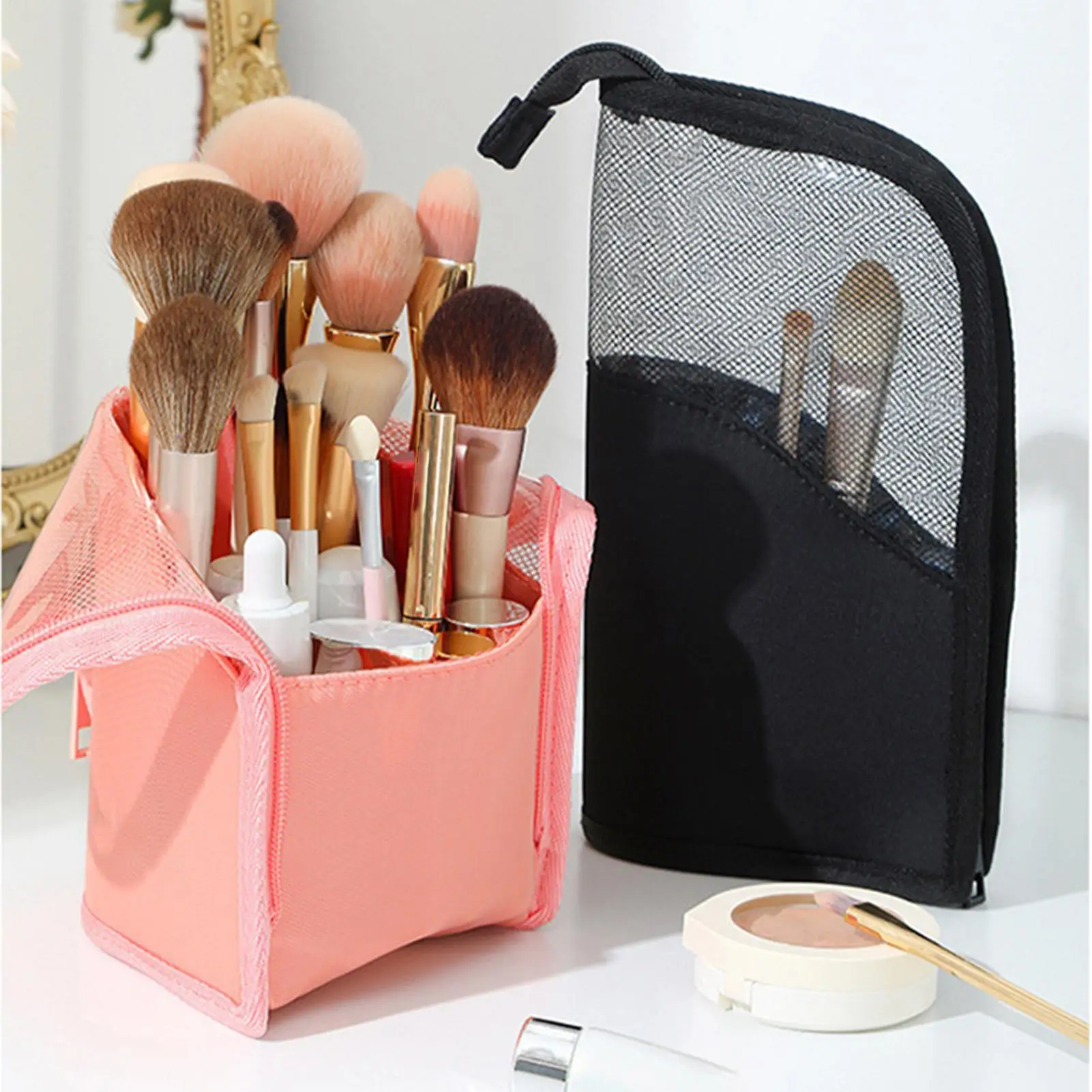 Waterproof Standing Toiletry Bag Spacious Cosmetic Storage Pouch Hanging Travel Makeup Organizer for Camping Hotel Business Trip
