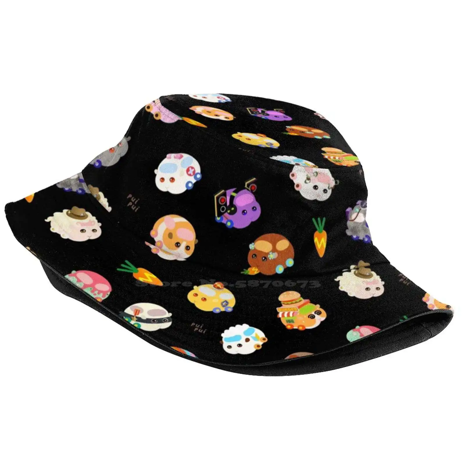 Pui Pui Molcar Assorted Characters Toss Design - Black Sun Cap Fisherman Hat Bucket Hats Pui Pui Molcar Pui Pui ー Anime Cartoon