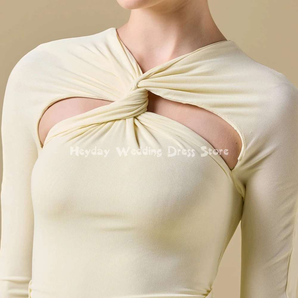 헤이데이 맞춤형 여성용 브이넥 플리츠 머메이드 사우디 이브닝 드레스 긴 소매 바닥 길이 우아한 파티 드레스 2025