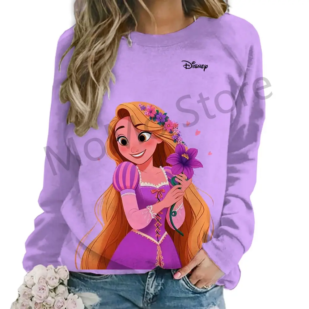 Disney princesa o pescoço moletom de manga longa feminino streetwear S-3XL novos pullovers adorável senhoras moda kawaii inverno y2k