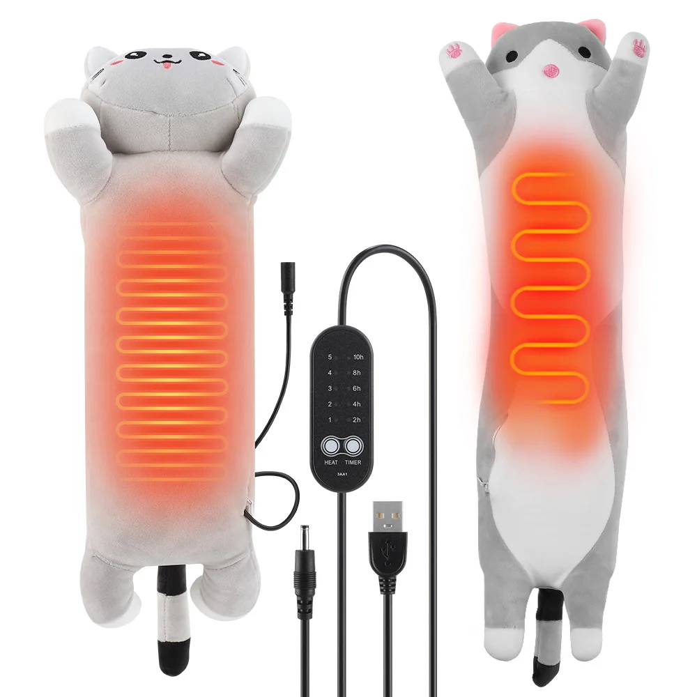 USB Heating Pad Period Heated Plush Cute Cat Throwing Pillow Neck Back Abdomen Heating Pad for Women Period Cramps Menstrual