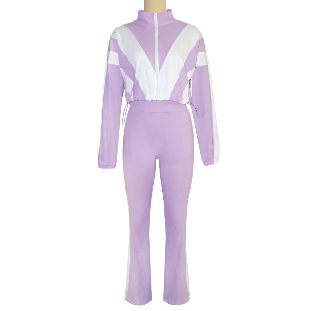 Casual Womens Set Zipper Jacket and Jogger High Waist Flared Pant Suit 2025 Fall Street Fashion Tracksuit Gym 2 Two Piece Sets