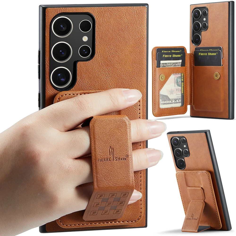 

Чехол для телефона с ручкой на палец и ремнем, чехол-кошелек для Samsung Galaxy S22 S23 S24 Ultra Plus, карман для карт, принципиально