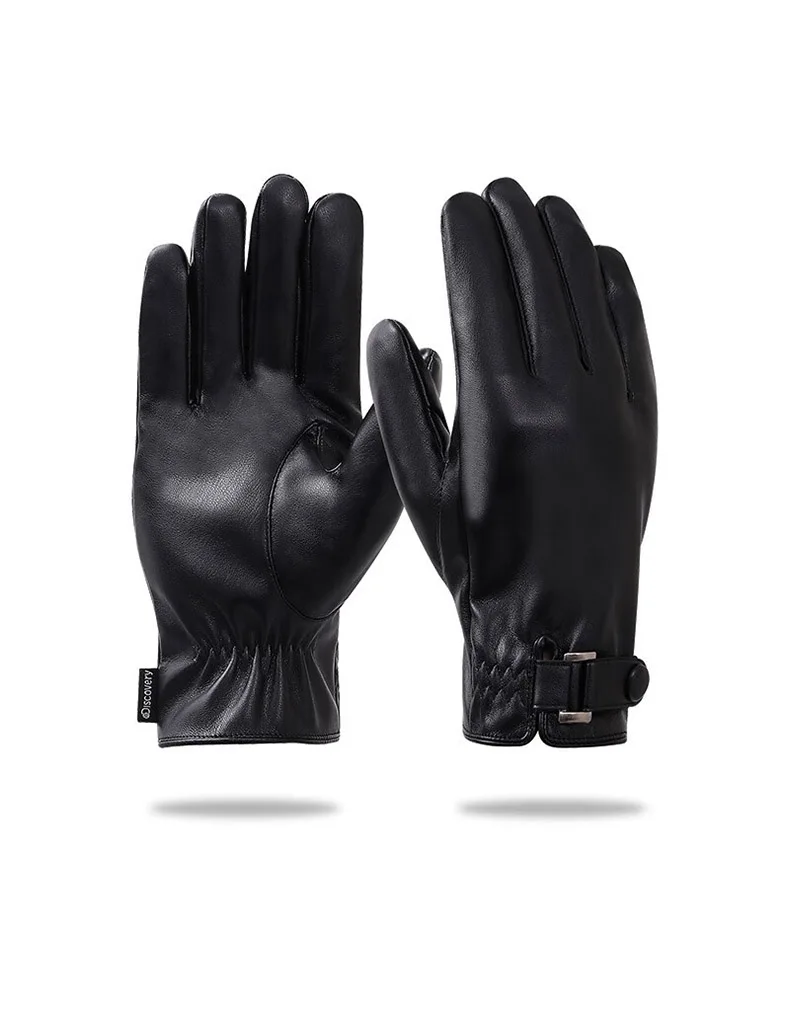 Gants thermiques en cuir pour hommes, écran tactile, chauds, velours, gants en peau de mouton, noir, 216.239.