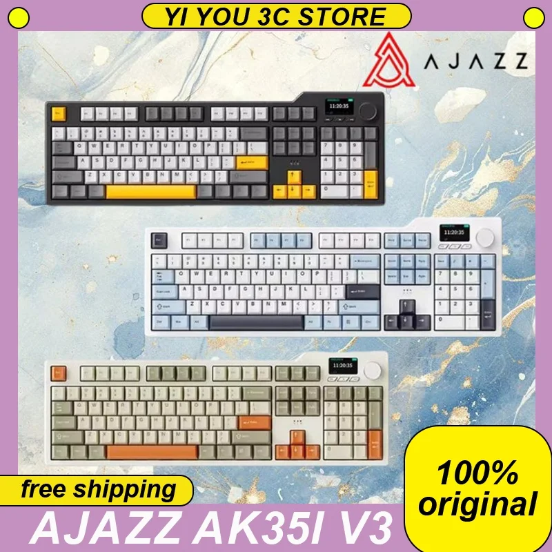 Ajazz Ak35i V3 Mechanical Keyboard Tri-mode Wireless 104 Keys Multifunctional Knob TFT screen Hot Swap RGB PC Gaming Keyboards