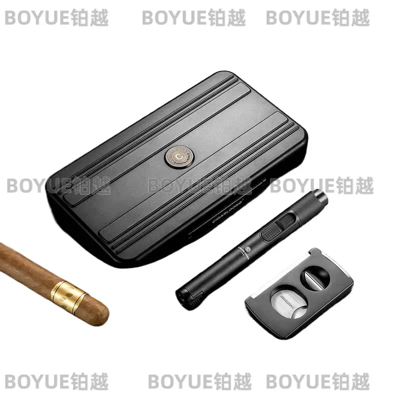 Eggplant Cigar Set with Multifunctional Lighter and Sharp Scissors Portable Travel Case Premium Accessories Gift for Men