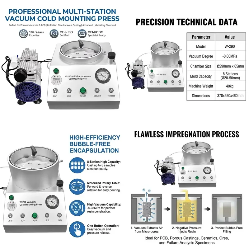 Industrial Laboratory Vacuum Cold Press with Rotary Inlay Sample Holder Ex Factory Price