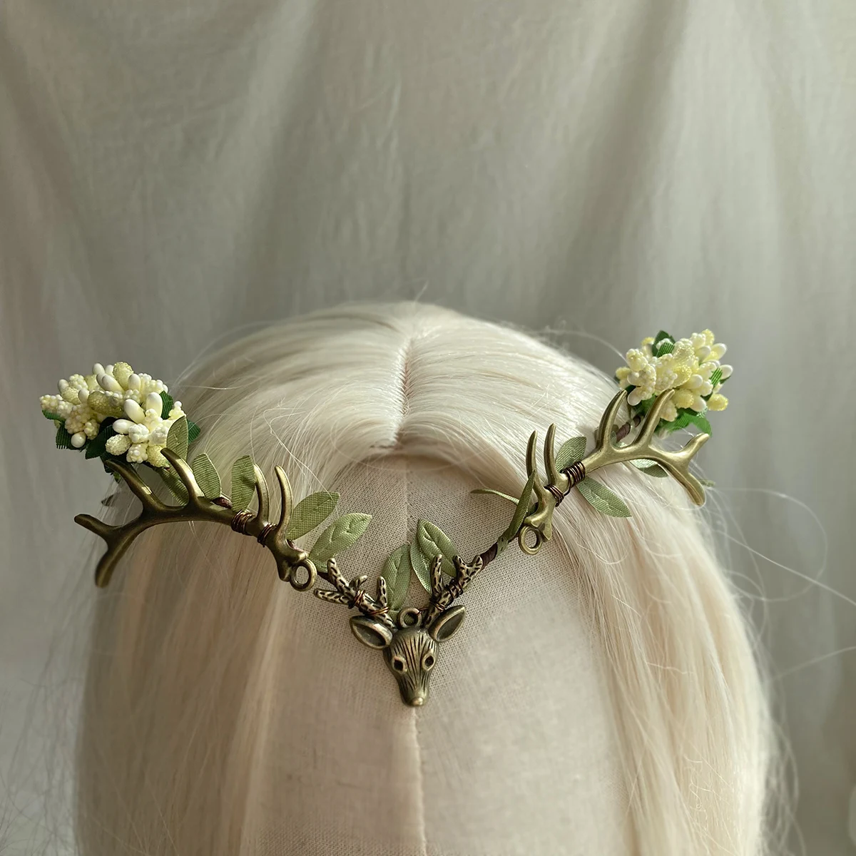 Enchanted Forest Woodland Tiara  Antler Deer Elven Headpiece Festival Boho Wedding Bride Fairy Crown Costume Circlet Renaissance