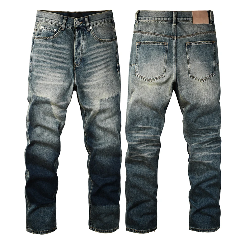 

American Trend Brand Men's Jeans Straight-leg Washed Casual Long Pants High Street Wide-leg Denim Trousers 2025 New Style
