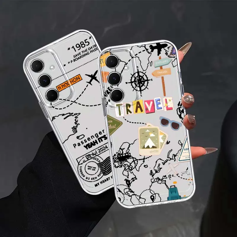 

Cartoon Travel Map Icon For Samsung Galaxy S26 S25 S24 S23 S22 S21 S20 FE Lite Pro Plus Ultra Space Phone Case