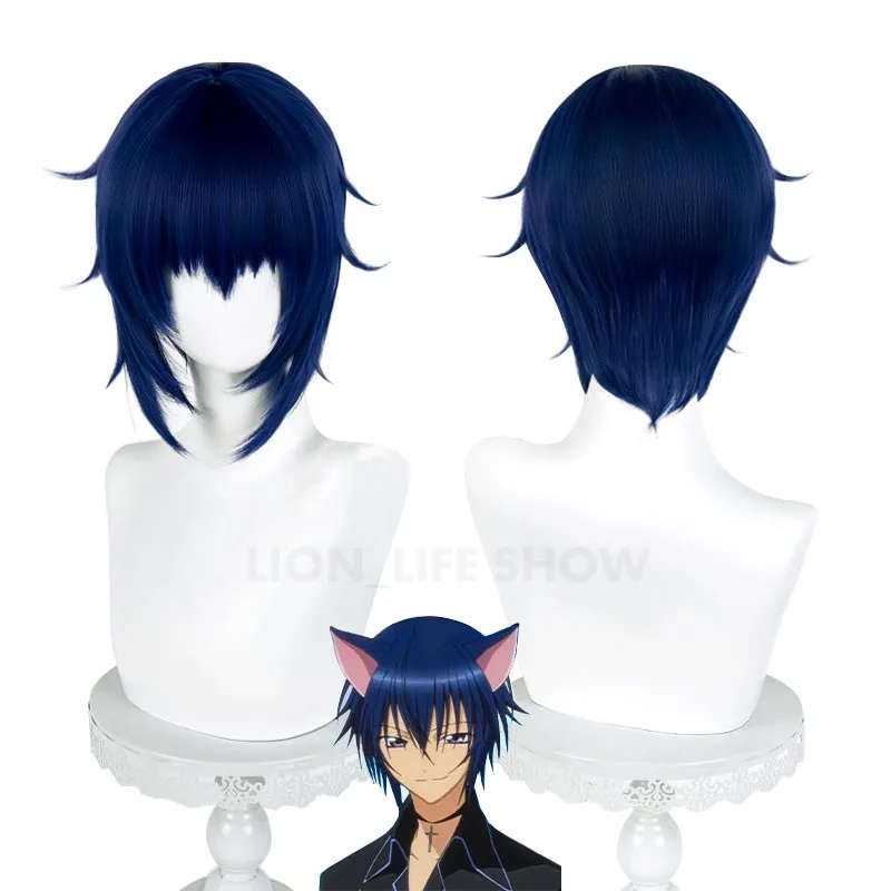 Anime Shugo Chara!  Headwear Plush Ear Tail Set  Tsukiyomi Ikuto Cosplay wig Dark Blue Heat Resistant Halloween Hair