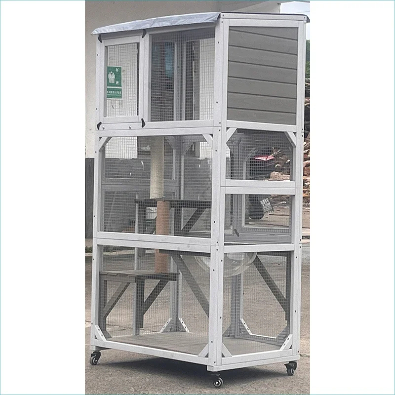 a forWholesale Large Space Pet Cage Wooden Outdoor Waterproof Cat Villa House With Cat Scratching Board Wood Cat Cage view 5