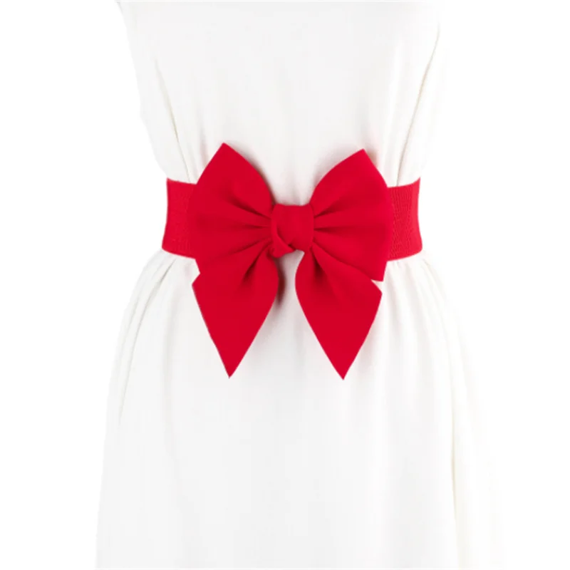 Red Bow Belt Bowknot Belts Stretchy For Women Party Dresses Sweet Punk Clothing Decor All-match Accessories 2023