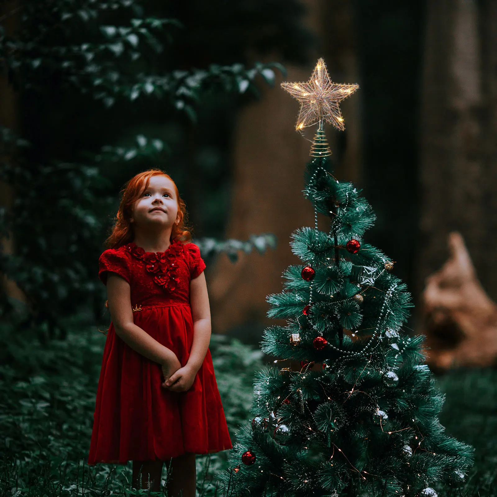 

Christmas Topper Star Decoration Golden Hollow Iron LED Light Xmas Tree Decorations Festive Party DIY nament Christmas Tree Star