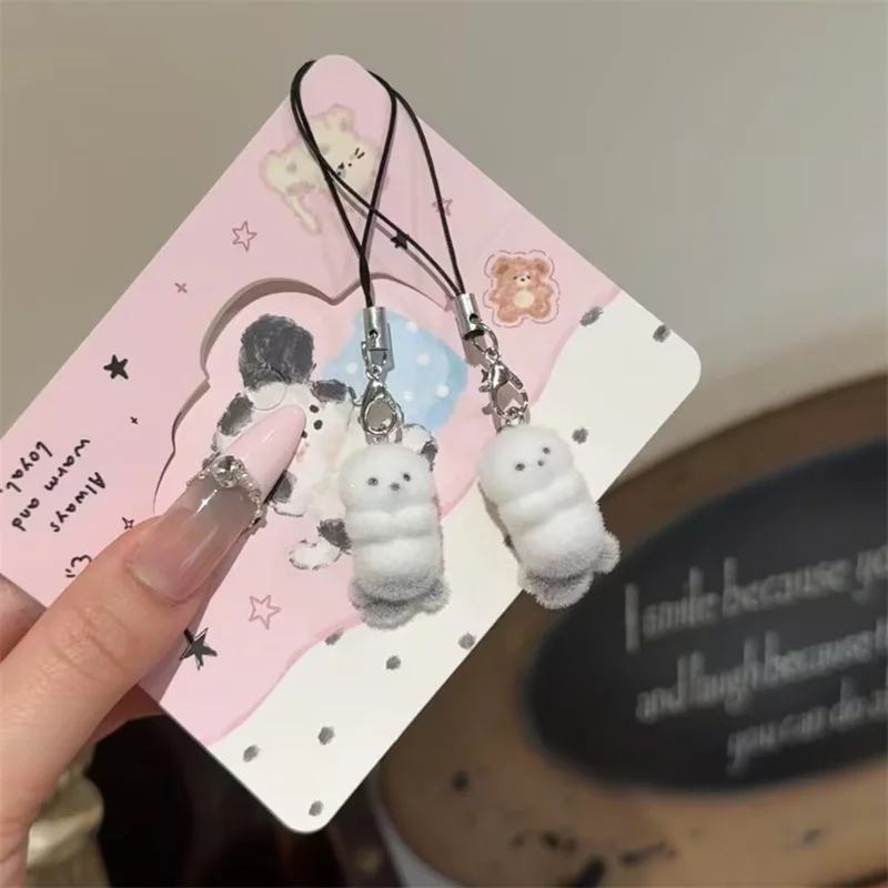 Cute 3D Flocking Sea Otter Keychain Otter Couple Mobile Phone Pendant Car Keyring Earphone Backpack Charms Bag Decor