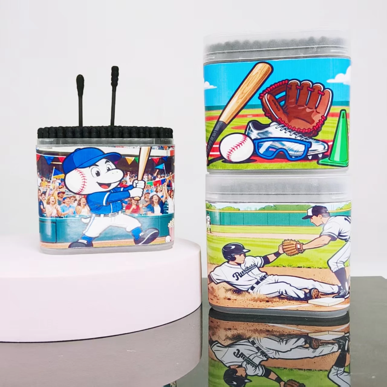 600 PZ (3 SCATOLE) tema baseball batuffolo di cotone nero scatola per scrub batuffolo di cotone a doppia testa