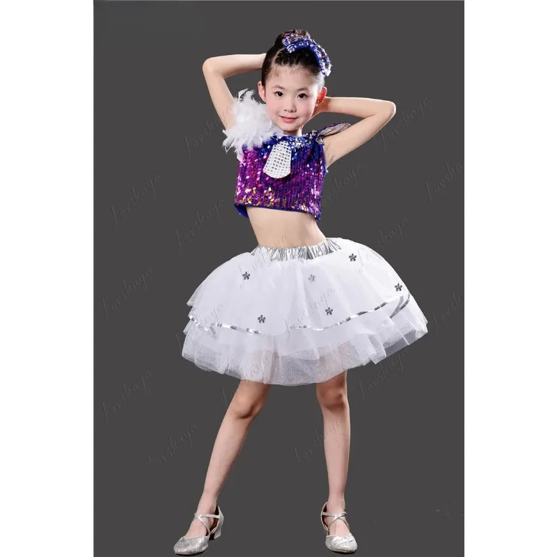 

Детское газовое платье, одежда для выступлений, новый джазовый танец с блестками, детский сад, танцевальный костюм для мальчиков и девочек, фатиновая пачка