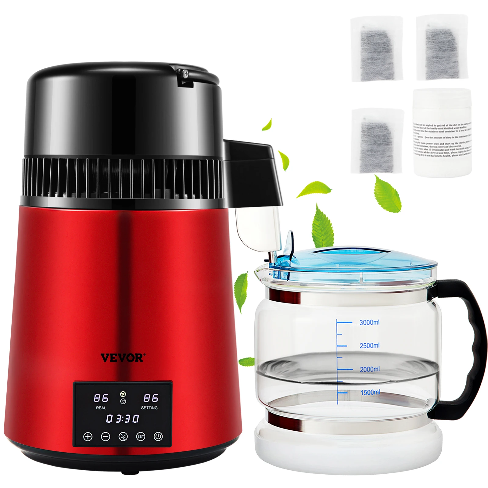 SucceBuy 1.1Gal جهاز تقطير المياه 0.3Gal/H 750W آلة صنع المياه المقطرة 0-99H توقيت عرض درجة الحرارة المزدوجة 304 الفولاذ المقاوم للصدأ