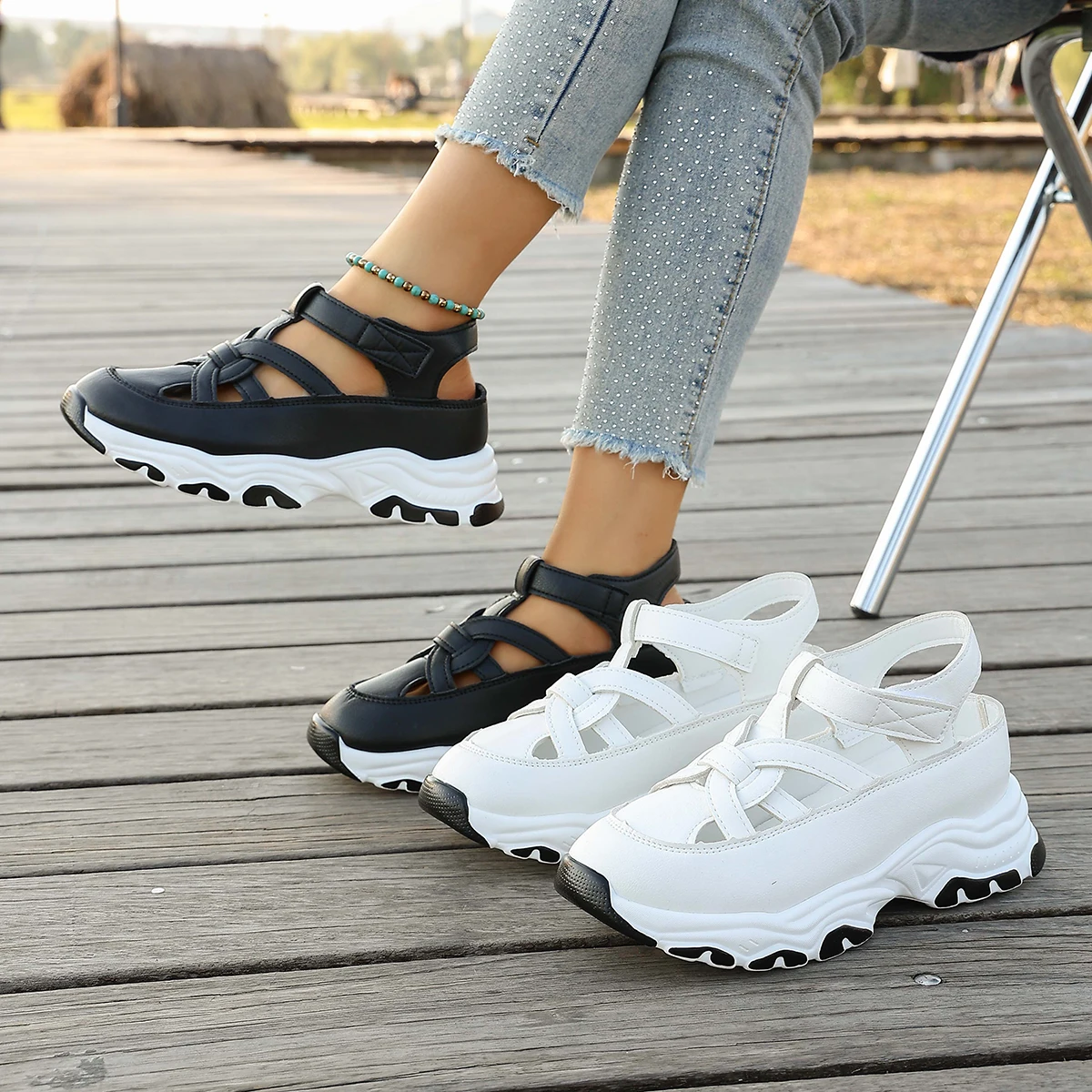 

New Women's Chunky Platform Sneakers Summer Hollow Out Breathable Dad Shoes Casual Sport Sandals for Women