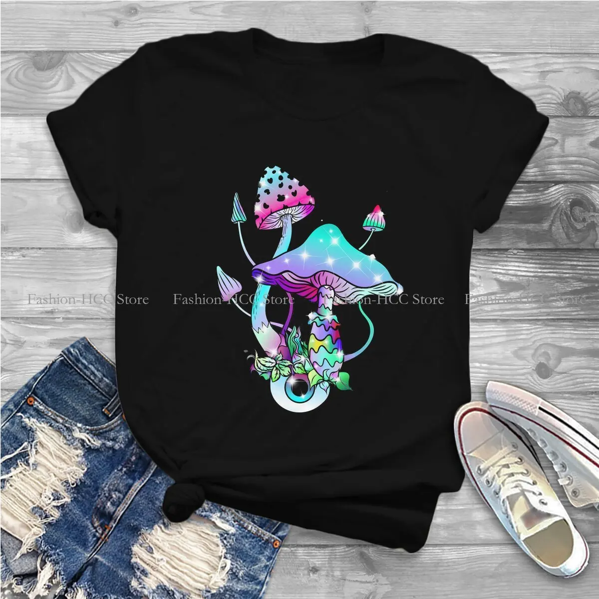 Colorful Art Casual Polyester TShirt Magic Mushroom Style Tops Comfortable T Shirt Women Tee