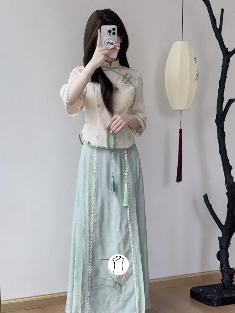 

Qianyu новый китайский студенческий комплект Dr, традиционная длинная юбка с круглым воротником и средним светом для женщин