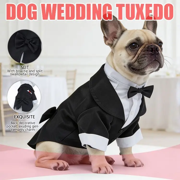 

New Top Rated Elegant Striped Tuxedo Suit for Dogs, Wedding Pet Tailcoat with Bow Tie, Formal Wear for Small Medium Dogs
