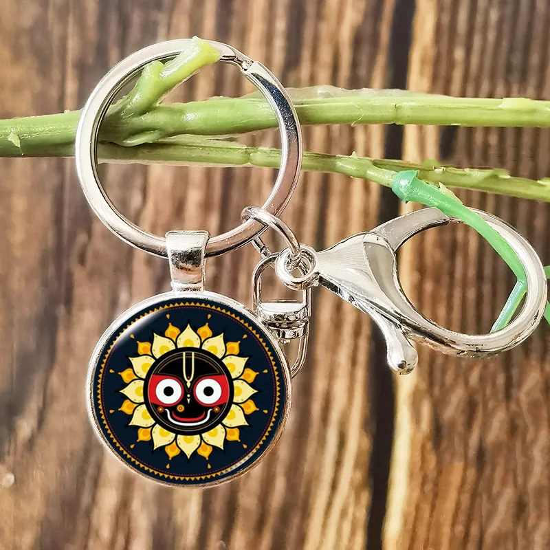 2024 Jagannath Lobster Clasp Keychain Hindu God lord Mandala Cartoon Face Glass Cabochon Pendant Key Chains Rings Souvenir Gift