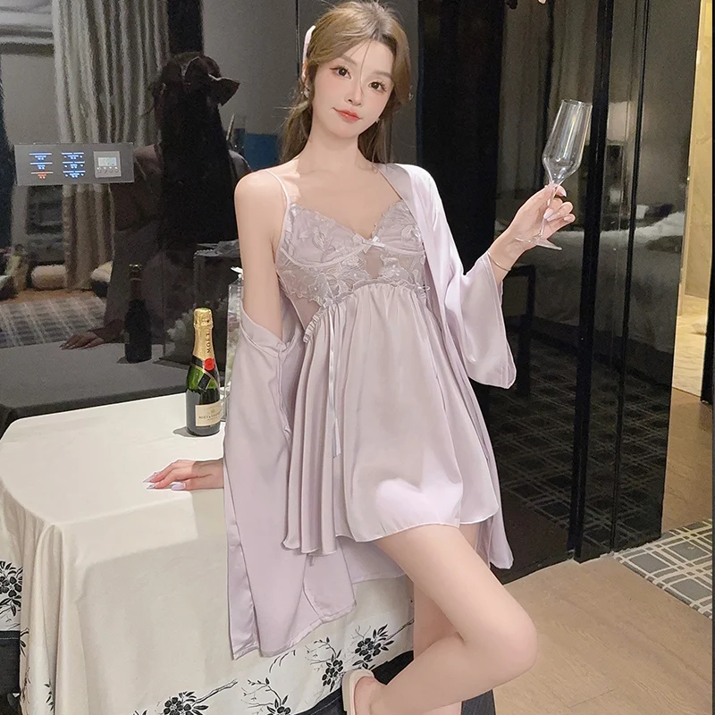 DAIMELU pure desire sleepwear design sense summer embroidered pajamas women's lace suspender nightgown nightwear loungewear set