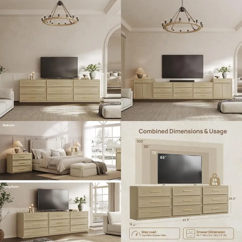 مجموعة من 3 طاولات ليلية كبيرة الحجم - طاولات بجانب السرير حديثة طويلة جدًا مع 3 أدراج للتخزين لاستخدام الطاولة النهائية #1