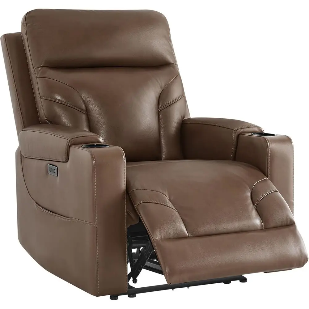 

Leather Power Recliner Chair with Cup Holders and USB/Type-C Charging for Living Room and RV