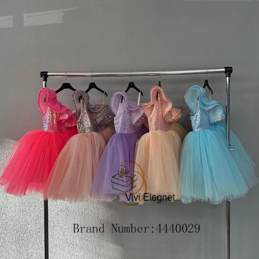 Mint Blue Flower Girl Dresses with Soft Tulle Sleeveless Spaghetti Strap Sequined Wedding Party Gown 2023 Summer فساتين بنات صغا