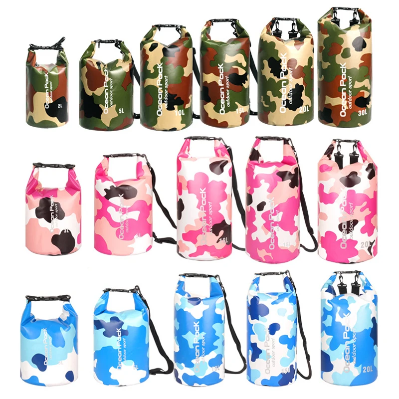 Waterproof Dry Bag Camouflage Roll Top Dry Sack Backpack Bundle for Kayaking Floating Boating Swimming Rafting Fishing Beach