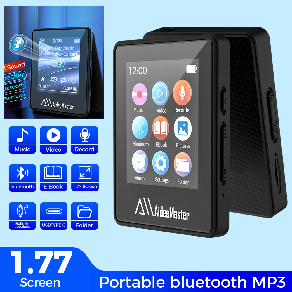 AideeMaster MP3 Player Portable Music Player Bluetooth 5.0 Music Speaker Walkman Video Player Support Recording Alarm Clock