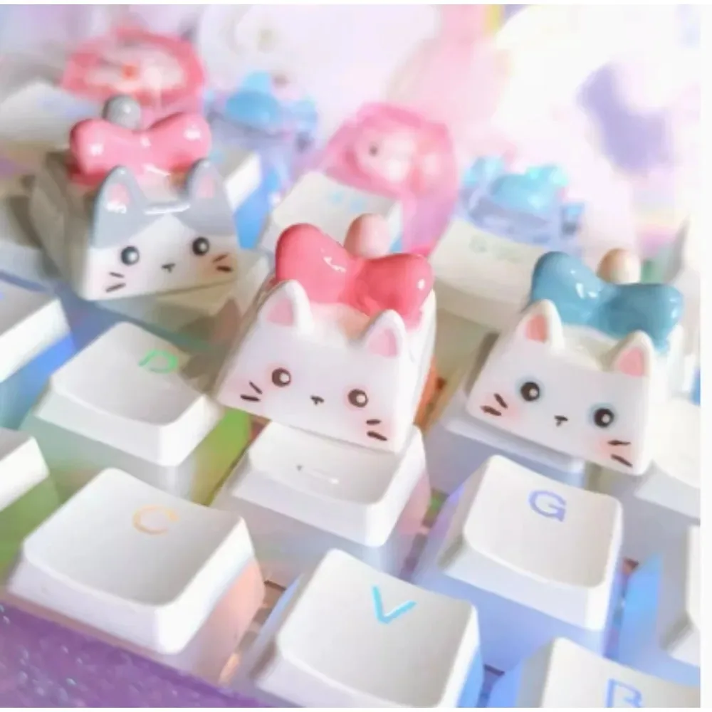 Individual Cute 3D Cat Key Cap Mechanical Keyboard Resin Transparent Stereoscopic Keycap Gift KeyCap