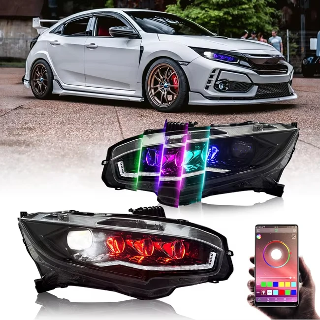 

TT-ABC Modified RGB Headlights for Honda Civic 10th Gen 2016 - 2021 LED Day Running Light Front Driving Light