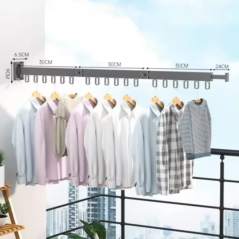 Aluminum Folding Clothes Drying Rack, Foldable Telescopic Wall-mounted Collapsible Drying Rack for Balcony Laundry Bathroom