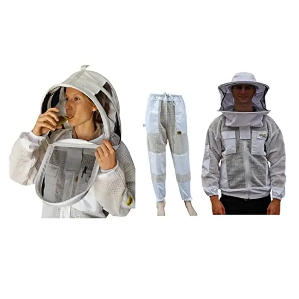 

Beekeeping Suit Jacket Trousers Pants 2 Veils Round Brim Hat Ventilated 3 Layer Mesh Costume Medium Kit Key D Ring Honey Bee